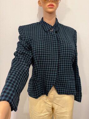 Y2k Vintage 90s Jones New York Green & Black Checked hidden Single-Button Blazer